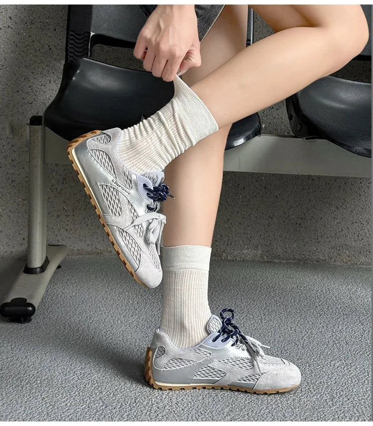 Outdoor Running Shoes Comfortable Lace Up Sneakers Casual Flats Soft Flat Sneakers Shoes