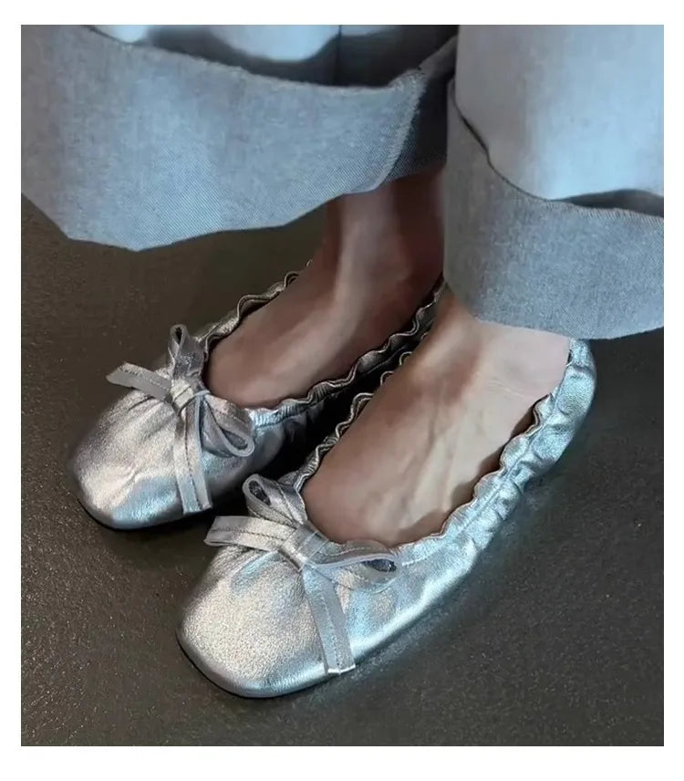 Mary Janes Shoes Ballet Versatile Bow Single Shoes Elegant Daily Dress Flat Shoes Zapatos De Mujer