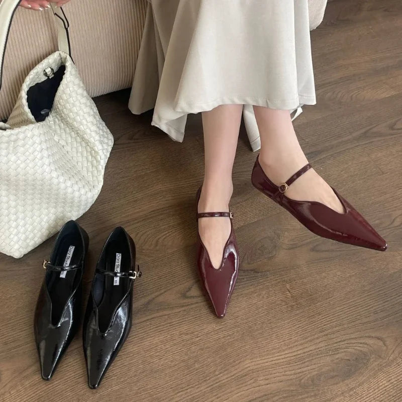 Comfort Shallow Flat Shoes Pointed Toe Elegant Office Shoes Buckle Strap Footwear Zapatos De Mujer