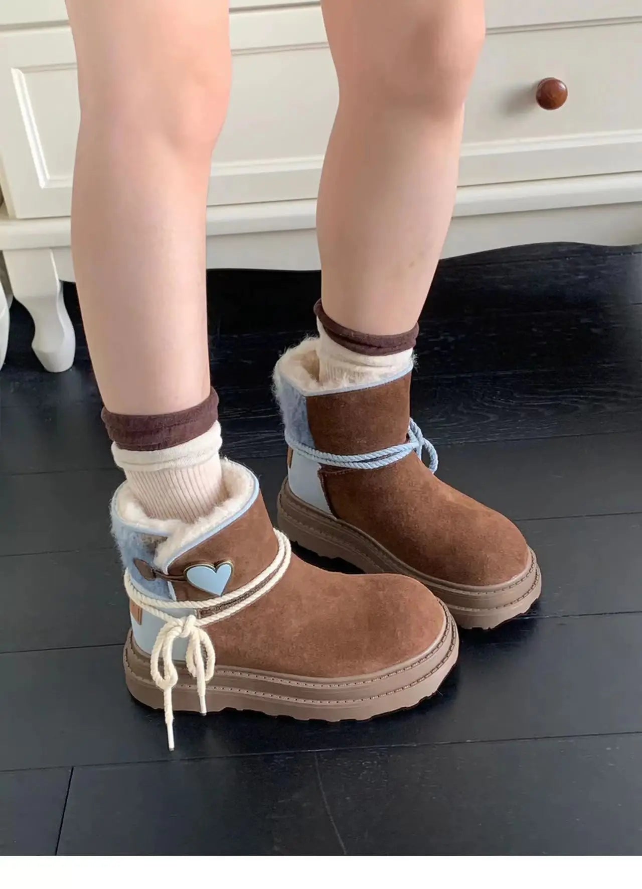 Snow Boots Platform Warm Fur Casual Outdoor High Top Shoes Heart Design Plush Ankle Boots High Quality Cotton Shoes