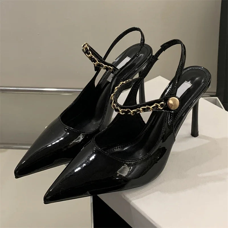 Street Style Rivet Pointed Toe Sandals Buckle Strap Thin Heels Party Prom Stripper Shoes