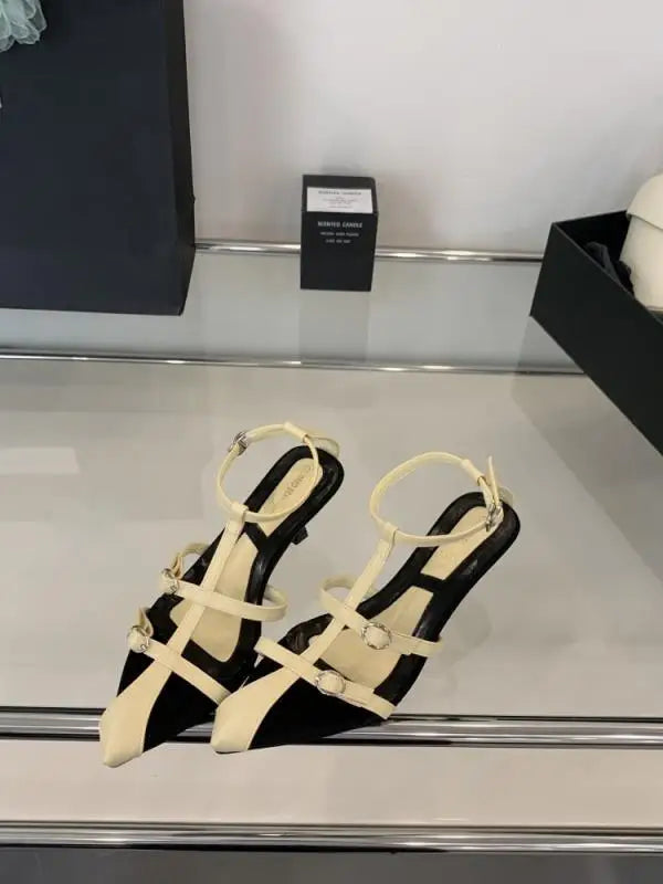 Pointed Heel Sandals Ankle Strap Open Toe All-Match Beach Shoes Peep Comfort High Girls Stiletto Gladiator Pump