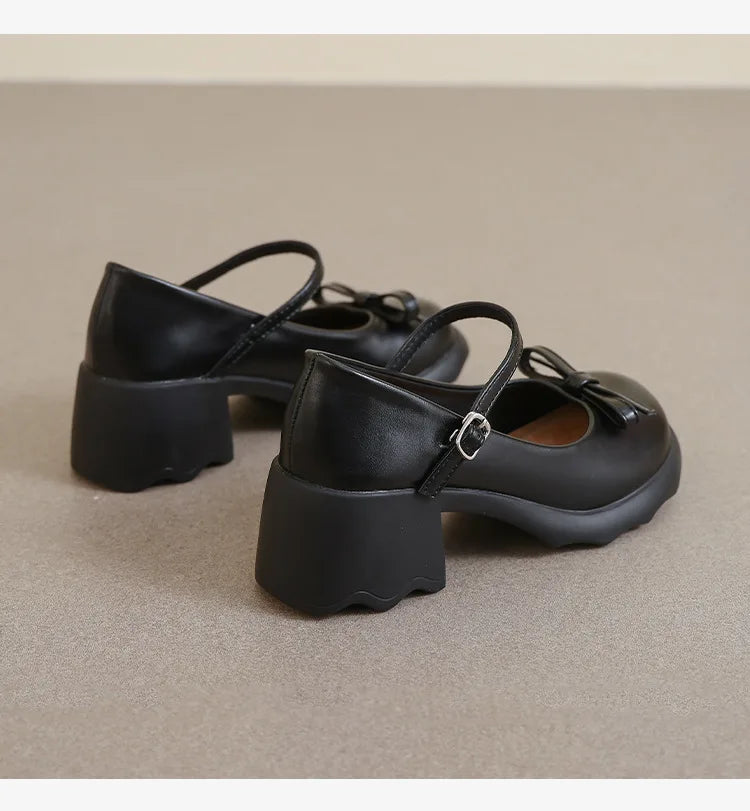 Style Mary Janes Shoes Elegant Chunky Platform High Heels Shoes Bow Ankle Buckle Party Shoes