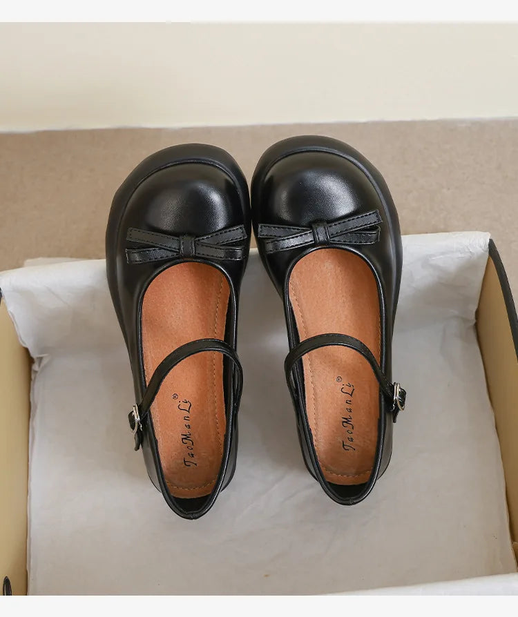Style Mary Janes Shoes Elegant Chunky Platform High Heels Shoes Bow Ankle Buckle Party Shoes