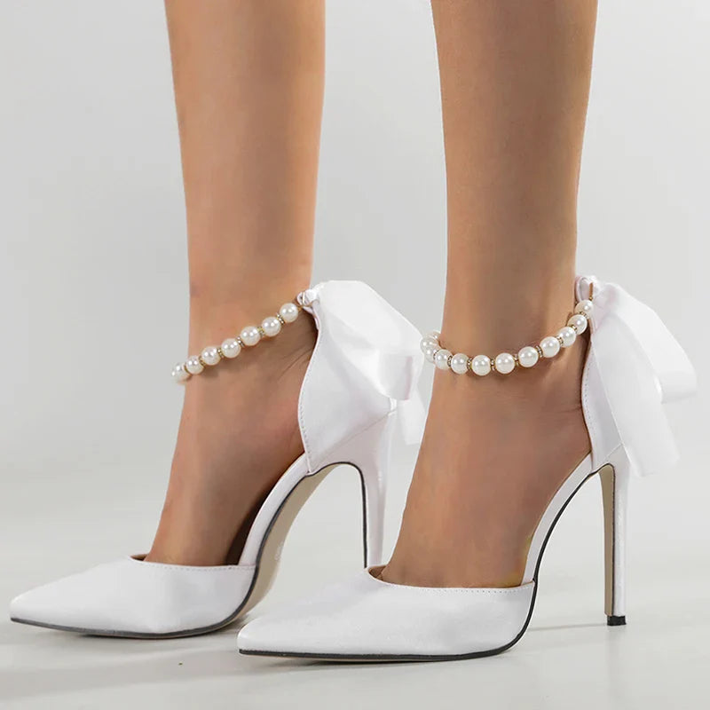 String Bead Buckle Strap Sandals Street Style Pointed Toe Thin High Heels Party