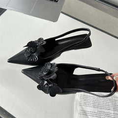 Flower Pointed Toe Thin Low Heels Elegant Wedding Slingback Shoes Mules Zapatos De Mujer