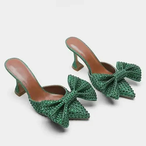 European Station Pointed Bow Sandals Diamond Versatile Ultra High Heel Thin Heel Baotou