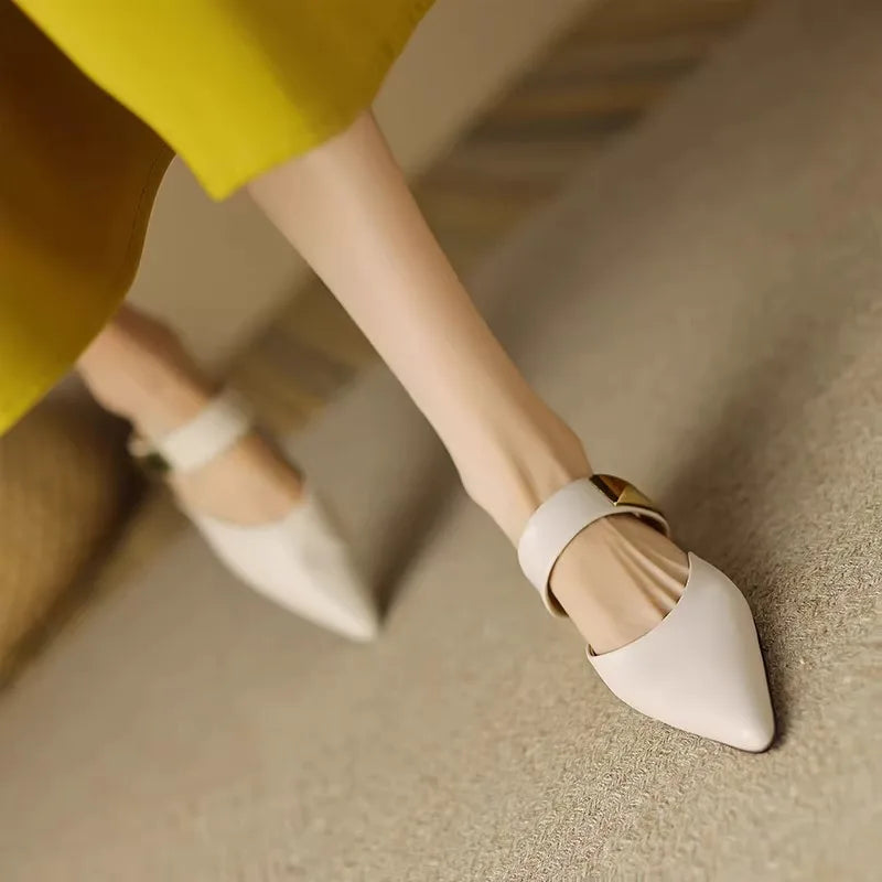 Pointed Metal Decorate Muller Shoes Platform Casual Half Slippers High Heel Woman Sandals