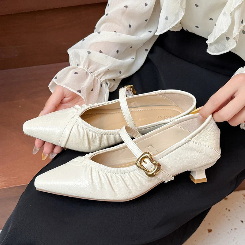 Pointed Toe High Heels Mary Jane Shoes Sandals Dress Shallow Mujer Zapatos