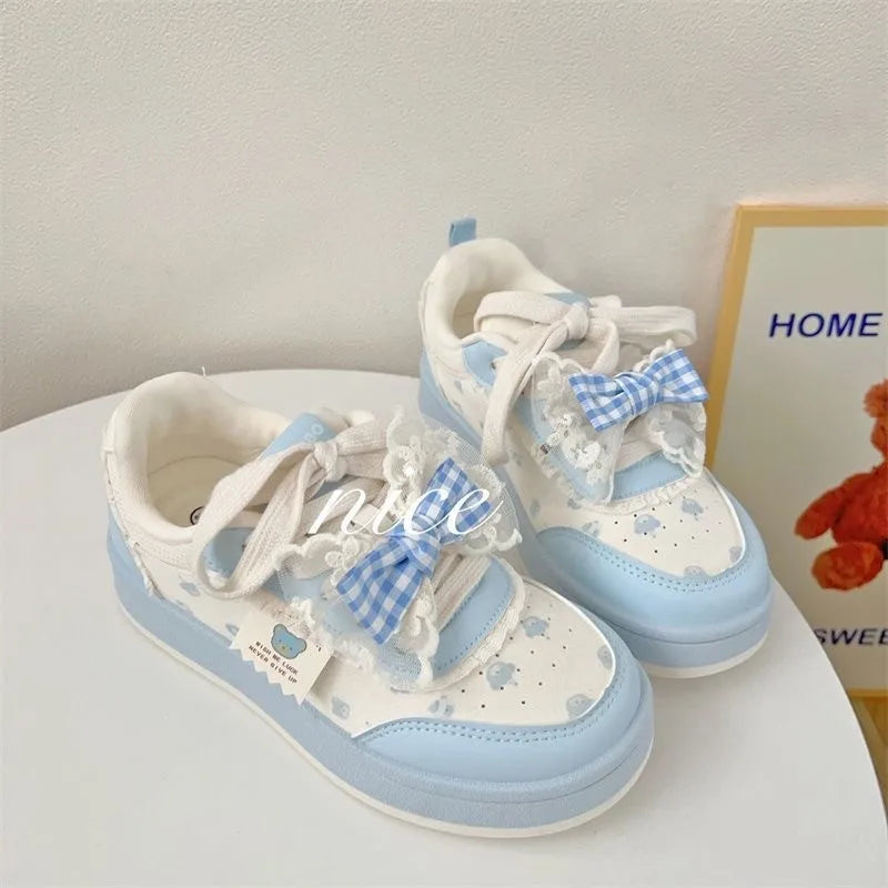 Students Sneakers Cute Causal Shoes School Patchwork Non-slip Sports Shoes with Bowknot