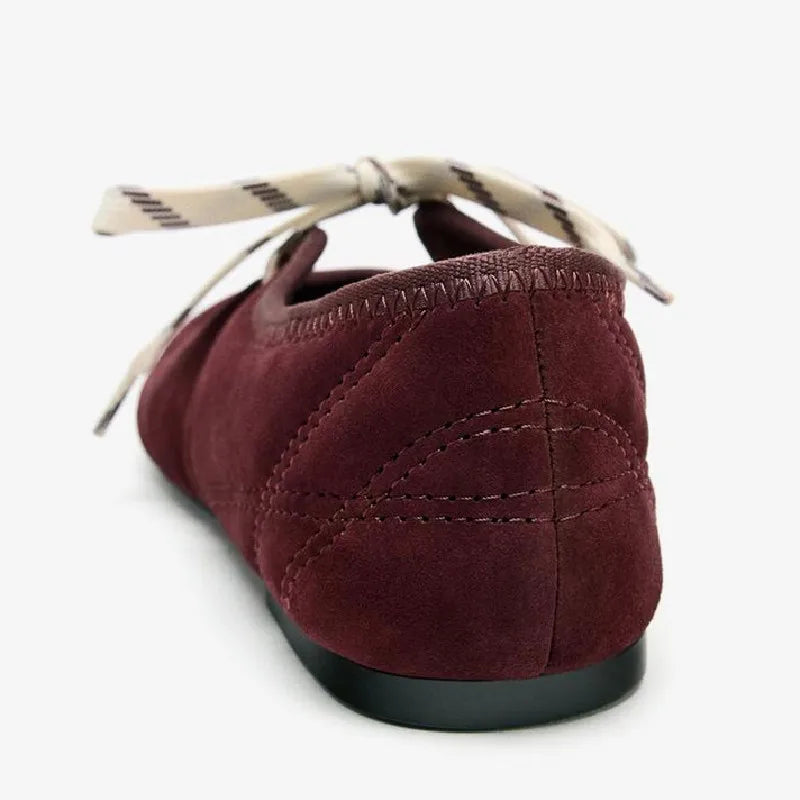 Brand Faux Suede Lace Up Ballet Flats Comfort Round Toe Mary Jane Shoes