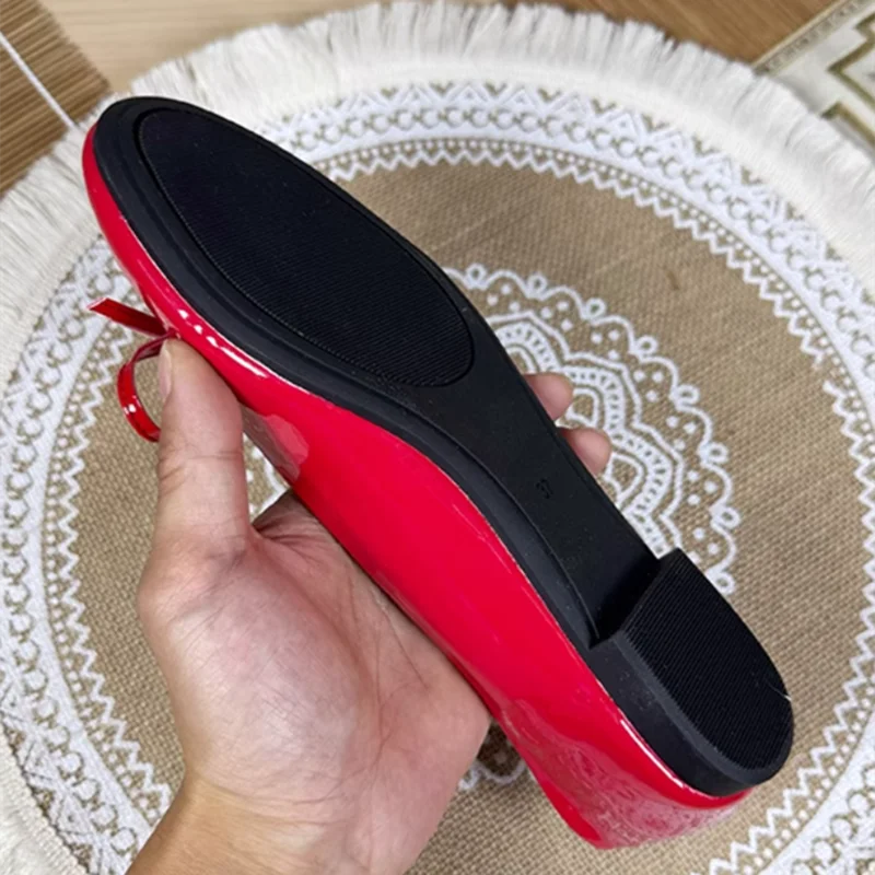 Round Toe Ballet Flats Spongy Bottom Hot Italian Shoes Patent Leather Classic Bow-Knot Dressing Slip-On 34 48 47