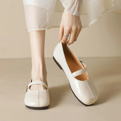 Retro Belt Strap Mary Janes Woman Lolita Flats Shoes Square Toe Cozy Slip On Loafers Solid Pu Leather Mocasines De Mujer