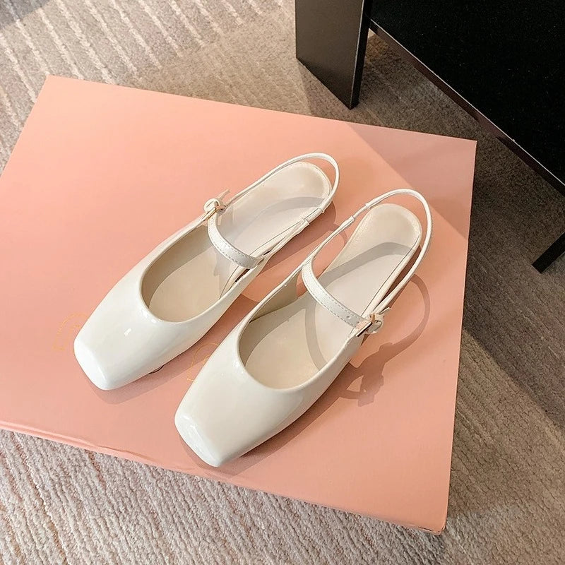 French Bag Head Mary Jane Sandals One-word Buckle Belt Rear Empty Flat-soled Temperament Single Shoes