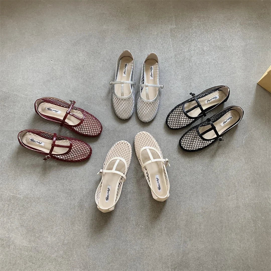 Cosy Mesh Heels Flat Shoes Round Toe Buckle Strap Casual Outdoor Dress Sandals