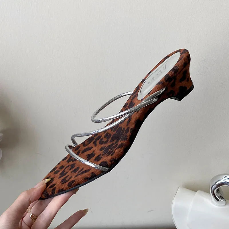 Pointed Toe Heeled Slippers Shoes Shallow Low Heel Sandals Shoes Slides