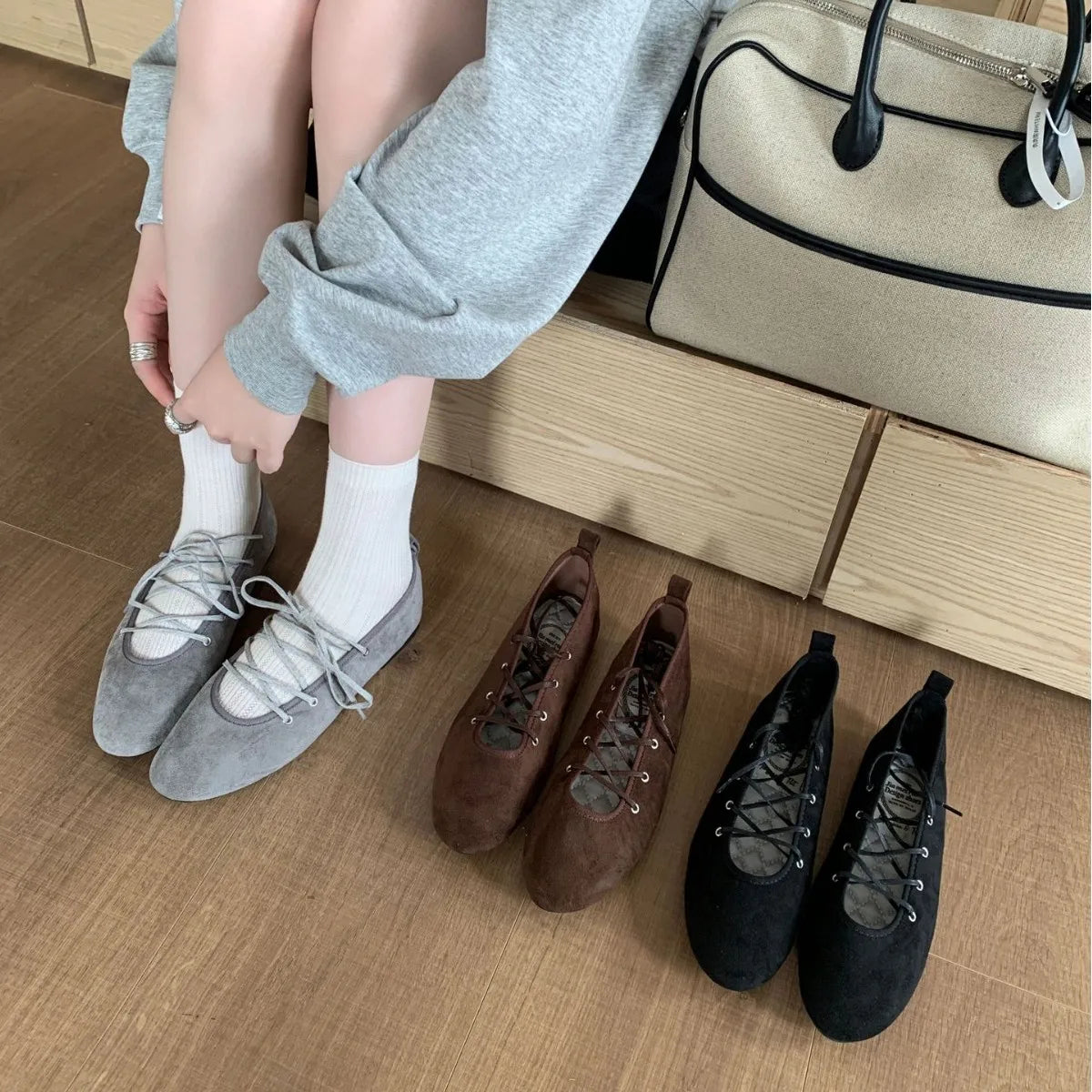 Cross Tied Round Toe Flat Shoes Retro Comfort Shallow Ballet Style Elegant Mary Jane Shoes