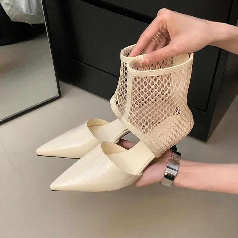 Low Heel Footwear Ankle Sandals Boots Shoes Zippers Pointed Toe Modern Sandals Booties Heeled Shoes