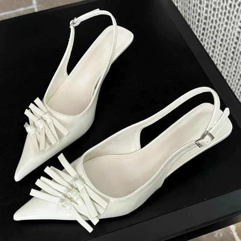 Bowknot Kitten Heel Sandals Elegant High Heels Shallow Pointed Toe Pumps