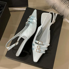 Silk Medium Heels Pumps Shoes Pointed Toe Footwear Shallow Thin Heels Sandals Shoes