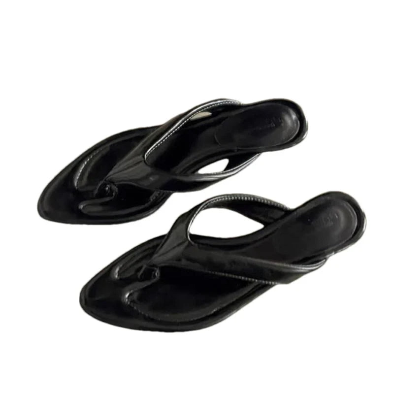 Flip Flops Pointed Toe Slippers Beach Shoes High Heels Shoes Clip Toe Casual Slides Mujer