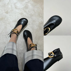 Sandals Mary Jane Flats Dupe Silver Black Gold Big Size Ankle Strap Round Toe Ballerinas Shoes