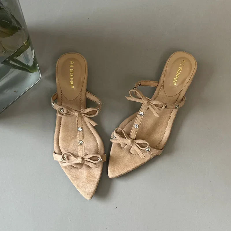 Footwear Pointed Toe Wedges Slippers Slides Butterfly-Knot Heeled Sandals