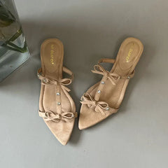 Footwear Pointed Toe Wedges Slippers Slides Butterfly-Knot Heeled Sandals