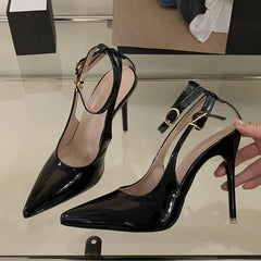 Pointed Toe Ankle Strap High Heels Elegant Party Shallow Brand Shoes Backless Stripper Shoes