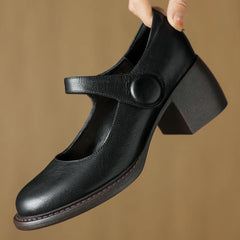 cow leather chunky heel round toe slip-on Mary Jane pumps high quality soft comfortable retro four season shoes