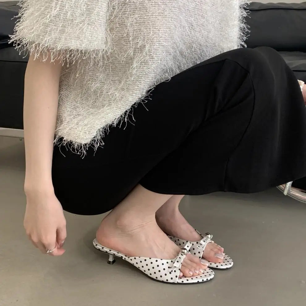 String Bead High-Heeled Shoes Ladys Slippers Outdoor Slides Pantofle Butterfly-Knot Low Rubber Flip Flops Hawaiian PU