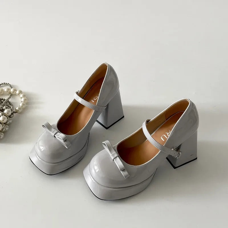 Platform Thick Heel Mary Jane Shoes Square Toe Shoes Elegant Height Increase