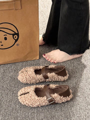 Shoes Woman Flats Loafers Fur Round Toe Casual Sneakers Dress Moccasin Fall Leisure Buckle Strap Flock Rubb