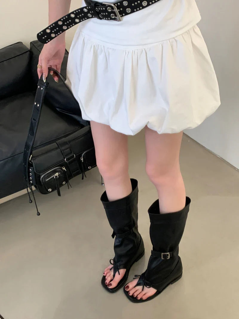 Black Wedge Sandals Woman Thong High Heels Long Boots Belt Buckle Gladiator Shoes Sandal Femmes