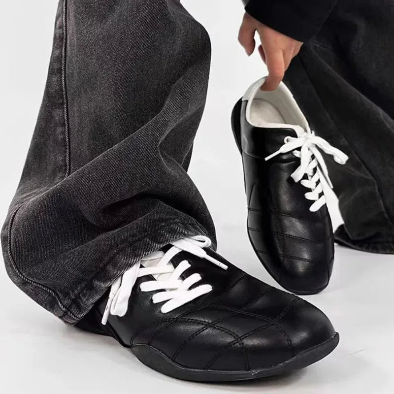 Black Casual football Style Sneakers Flats Chic Shoelaces Comfy Walking Shoes Woman Trainers High Quality