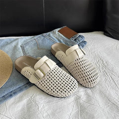 Mesh Platform High Heels Weave Slippers Hollow Sandals Mules Woman Fad Beach Loafers Slides Dress