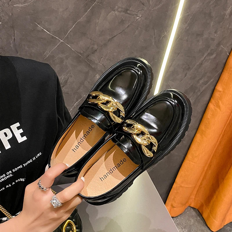 Shoes Relly Leather Loafers Retro Bite Thick-soled Non-slip Round Toe Shoes