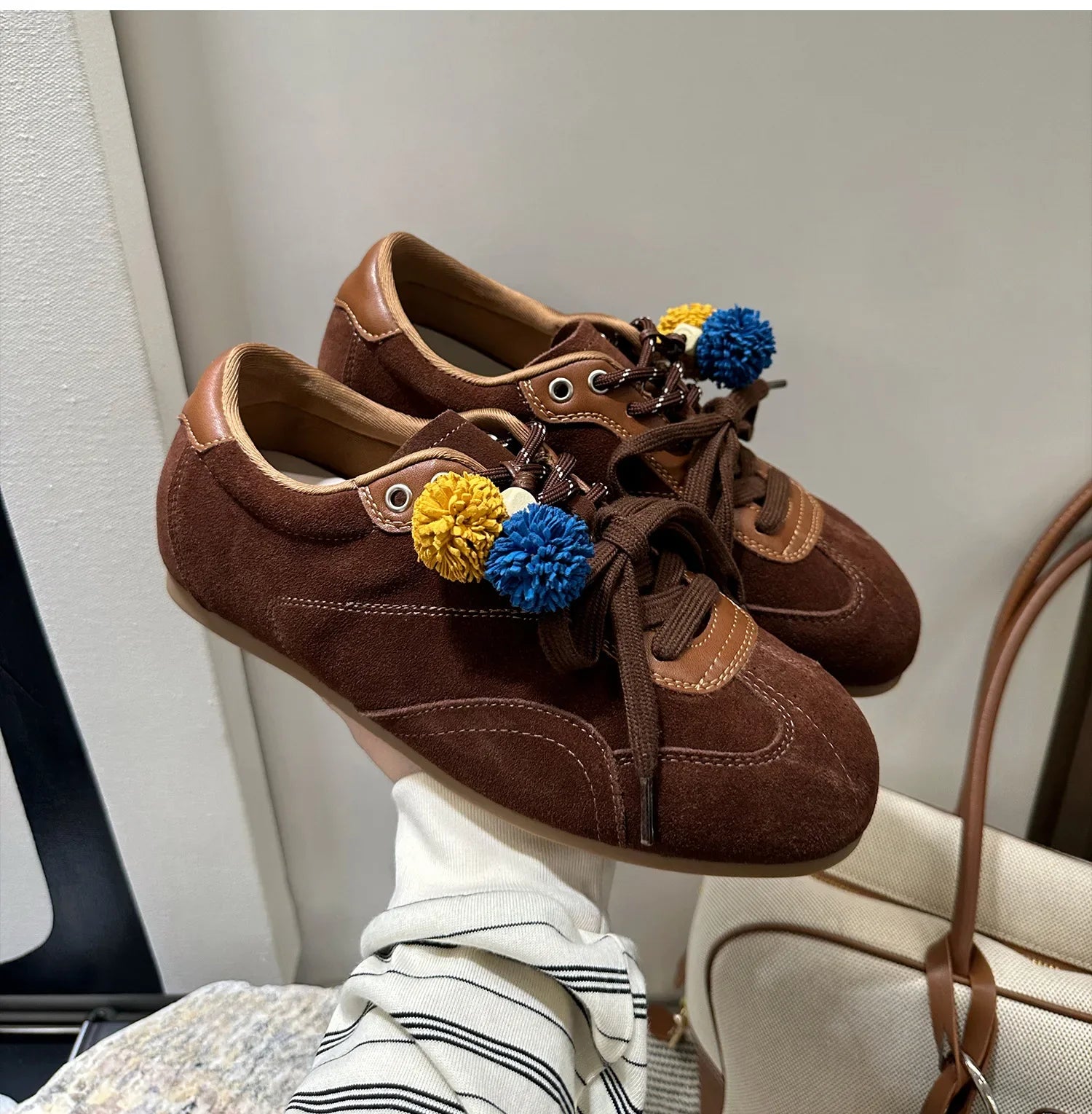 Retro Sporty Thick Bottom Breathable Heightening Shoes Vintage Dequn Round Toe Low Heel Comfortable All Season Shoe