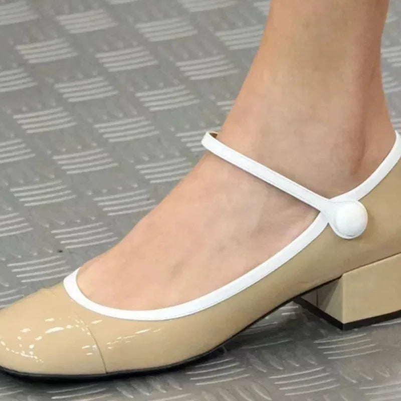 Sweet French Thick Heel Single Shoes Round Head Light Mouth Patent Leather High Heels