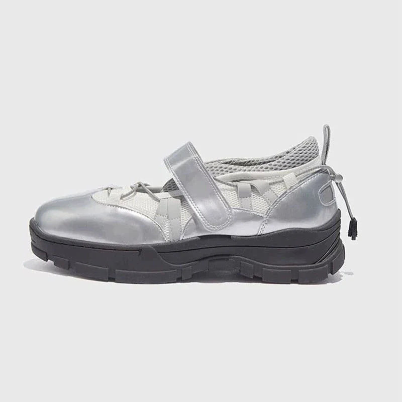 Retro HOOk&LOOP Thick Bottom Sneakers Round Toe Sport Shoes Elastic Band Design Non-Slip Tenis Femininos Shoes