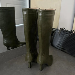 Pointy Toe Knee High Boots High Quality Leather High Heel Boots