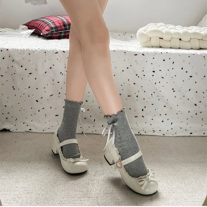 JK Mary Jane Shoes Causal Shallow Butterfly-knot Shoes Leather Shoes
