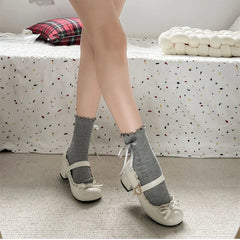 JK Mary Jane Shoes Causal Shallow Butterfly-knot Shoes Leather Shoes