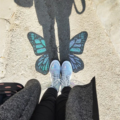 Shine Silver Real Leather Flat Sneakers Butterfly Wings Shoes Lace Up Ankle Boots High-top Leisure Platform Shoes