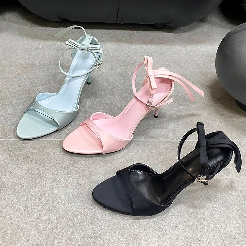 Butterfly-Knot Footwear Pumps High Heels Shoes Pointed Toe Thin Heels Shoes 2025