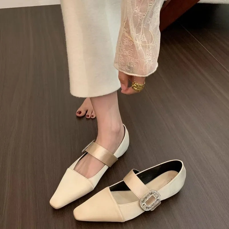 satin flat shoes flashing rhinestone decoration elegant ballet shoes soft and comfortable casual dress