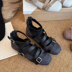 Design Round Toe Ballet Flats Ins Style Buckle Belt Ballerina Shoes Light Comfortable Leisure Girls Footwear