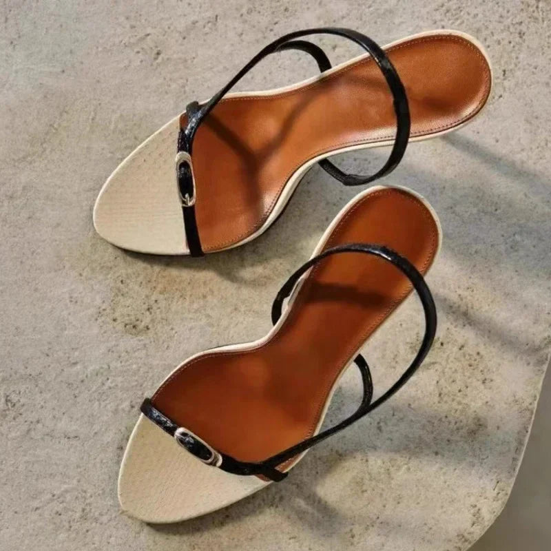 Buckle Open Toe Slip on Back Strap Sandals Black White High Heels Wedding Prom Shoes Zapatos Mujer