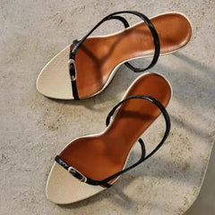 Buckle Open Toe Slip on Back Strap Sandals Black White High Heels Wedding Prom Shoes Zapatos Mujer
