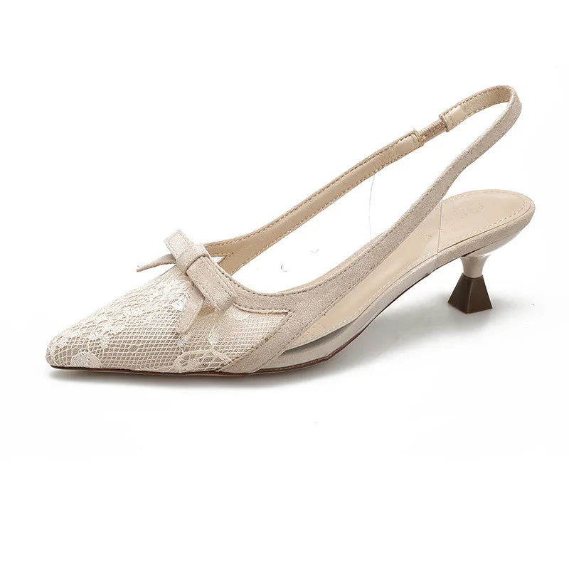 Sandals Clear Heels Pvc Shoes Lace Denim Med Breathable Suit Beige Plastic Pointed Medium Low Ne